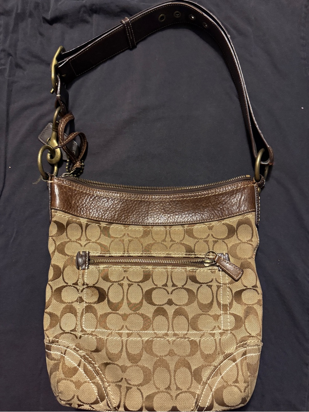 Coach Tan and Brown Signature Canvas Crossbody Hobo bag - vintage